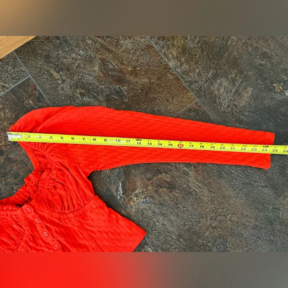 Free People Red Long Sleeve Button-Front Crop Top
